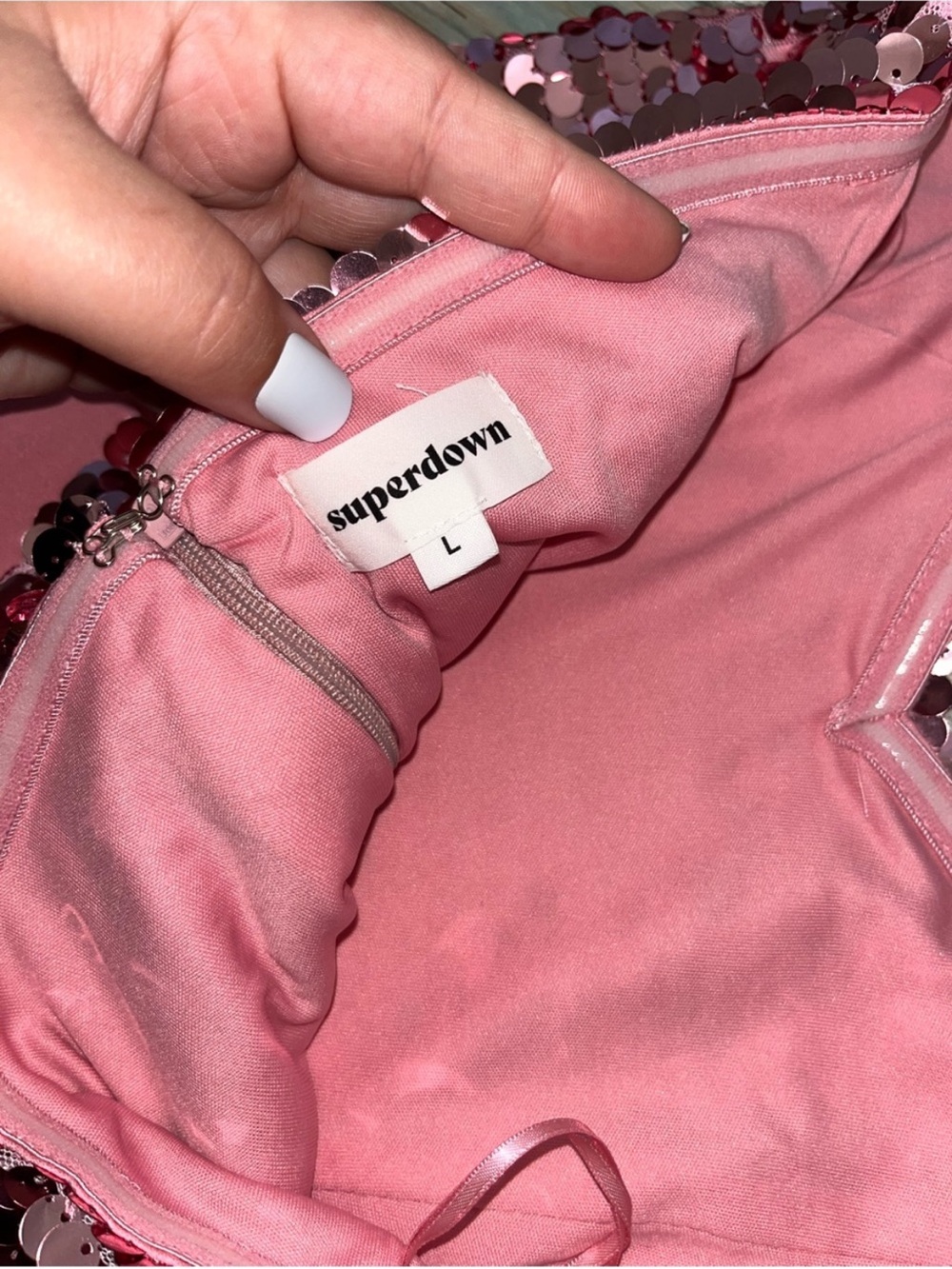 Superdown x Draya Michele Pink Sequin Strapless Bustier Crop Top L NWT - Picture 6 of 6